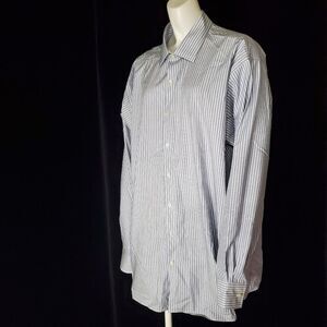 Michael Kors Blue & White Striped Long Sleeve Button Down Dress Shirt
